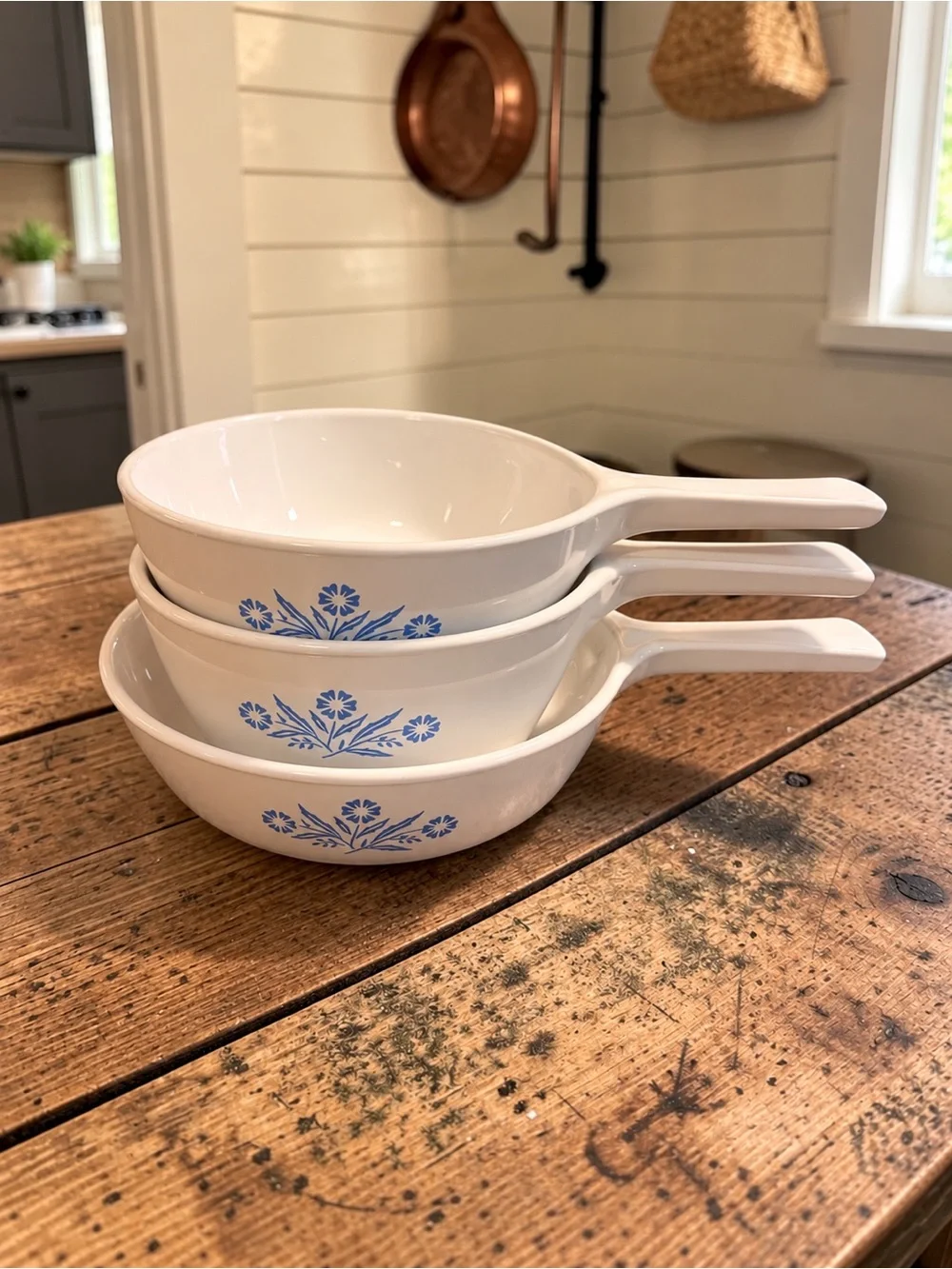 Vintage CorningWare Blue Cornflower Menuette 3-Piece Pan Set + Glass Lid | USA